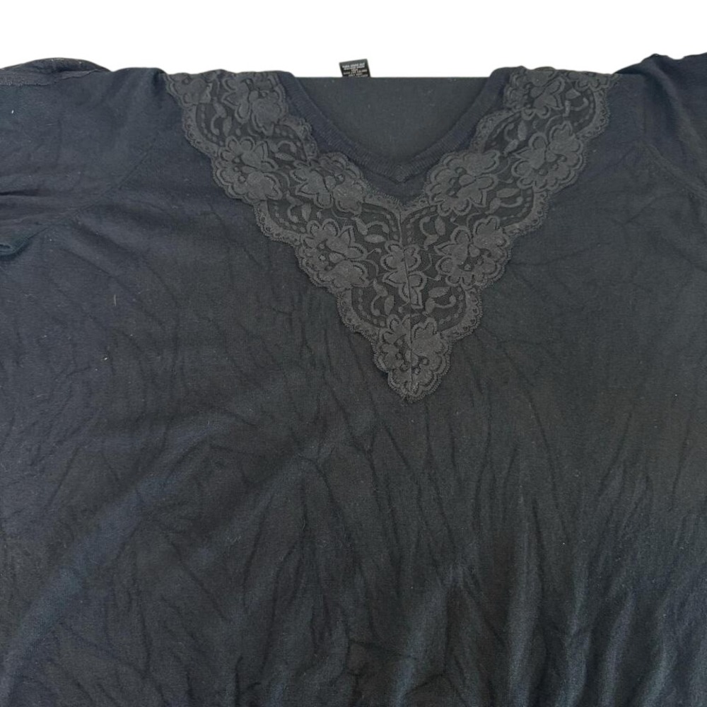 Lane Bryant Knit Top Womens 22/24 Lace Trim V-Neck Black Elbow Sleeve - Picture 5 of 7